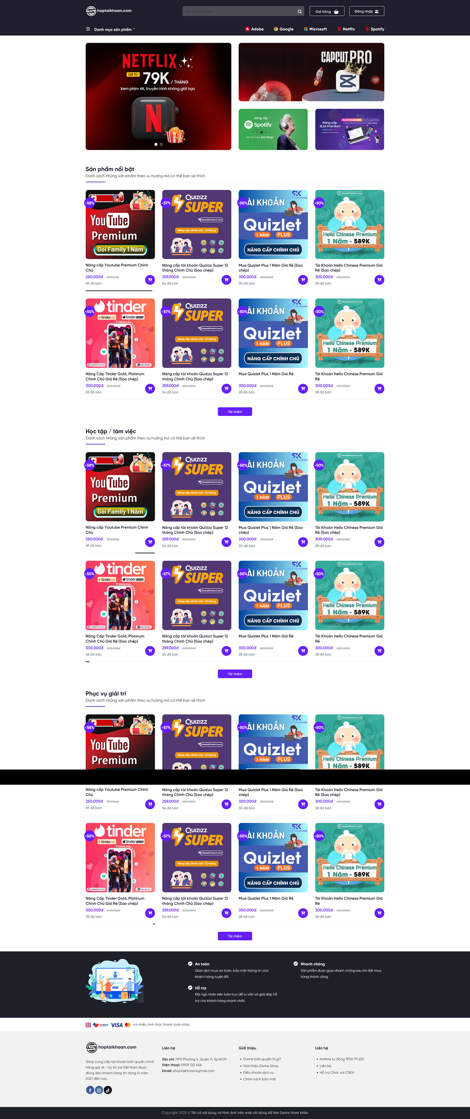 Mẫu website bán tài khoản Premium