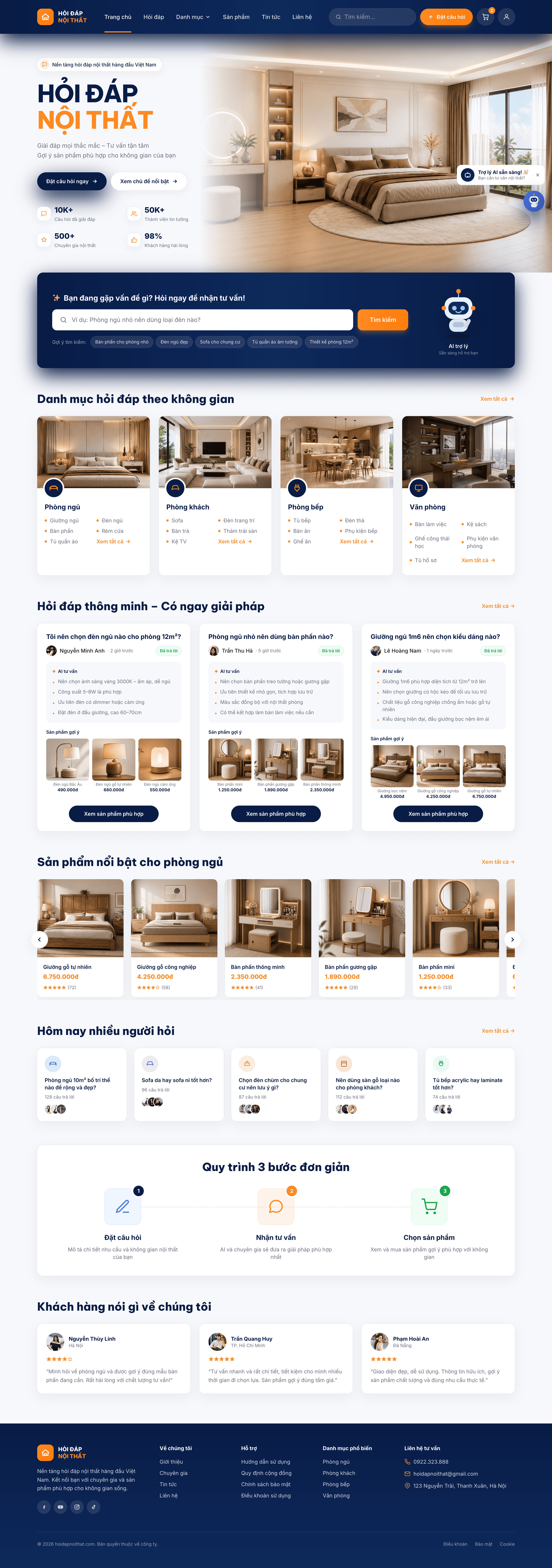 Mẫu website hỏi đáp thiết kế nội thất chuẩn SEO